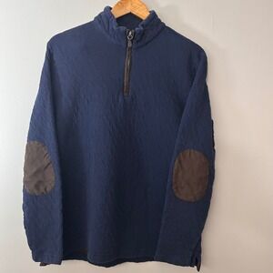Jos A Bank‎ Reserve Mens Medium Navy Blue 1/4 Zip Pullover Sweater Elbow Patches